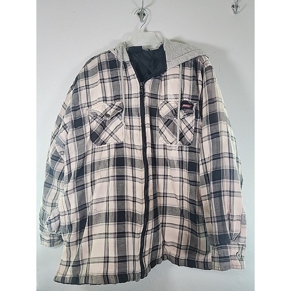 Y2K Dickies Zip Up Hooded Flannel Quilted Adult Size Large Gray Plaid - Picture 1 of 10